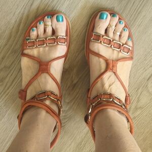 Airstep / A.S.98 Orange Leather Lace-Up Back-Zip Sandals